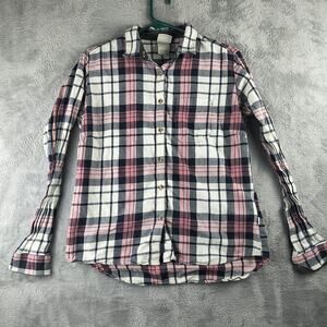 The North Face Womens Pink Blk White Button Front Long Sleeve Shirt Size Large